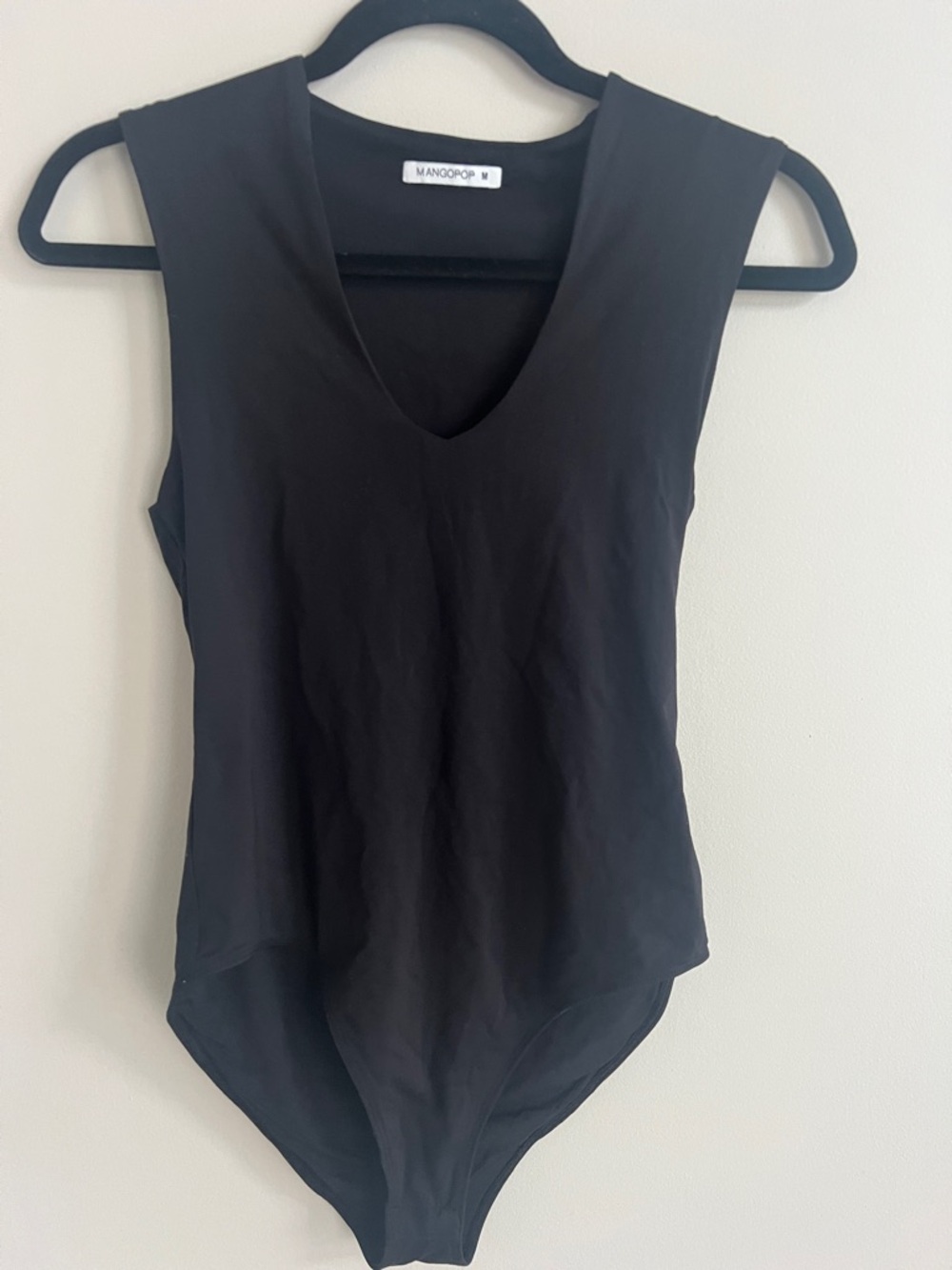 Mango Black Sleeveless V-Neck Bodysuit, Size M